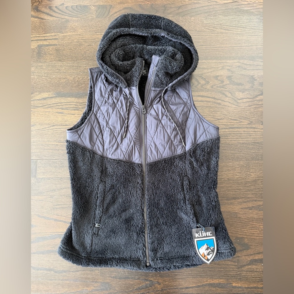 NWT Women’s KÜHL Prima Flight Hooded Fleece Vest - Black ; size Medium
